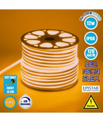 GLOBOSTAR® OVALE 70566 Ταινία Neon Flex LED 12W-m 720lm-m 120° DC 24V Αδιάβροχο IP65 120 x SMD2835 Chip-m Ultra Θερμό Λευκό 2200K Dimmable - Sanan SMD Chip - Μ100 x Π0.8 x Υ1.6cm - 3 Χρόνια Εγγύηση